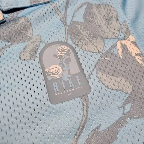 Nike Rose City Mesh Button-Up Shirt Dri-Fit Floral Men's Medium Blue FJ1650-499 - Picture 3 of 12